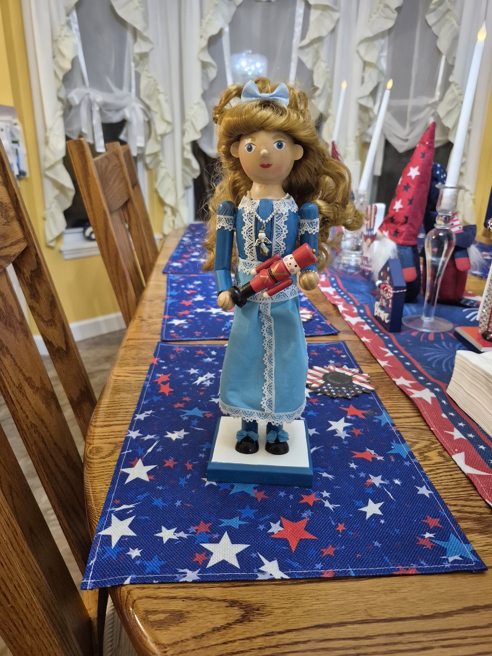 Blue Wooden Nutcracker Doll Figurine